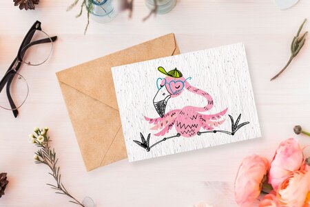 Carte à planter flamant rose à lunettes