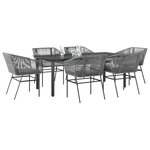 vidaXL Ensemble à manger jardin coussins 7 Pièces gris poly rotin verre
