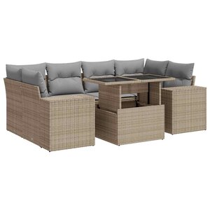 vidaXL Salon de jardin avec coussins 7 Pièces beige résine tressée