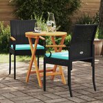 vidaXL Chaises de jardin 2 Pièces Noir et turquoise Poly Rattan et Acacia