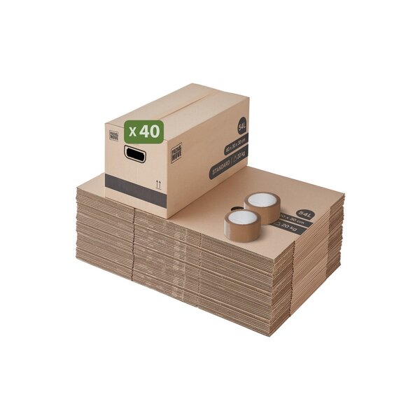 Pack and Move - Lot 40 cartons déménagement stockage standard - 60 x 30 x 30 cm - Poignées renforcées - 2 adhésifs offerts