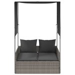 vidaXL Chaise longue double avec toit et rideaux gris résine tressée