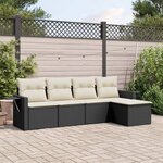 vidaXL Salon de jardin 5 Pièces avec coussins noir résine tressée