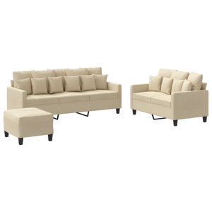 vidaXL Ensemble de canapés 3 Pièces avec coussins Crème Tissu