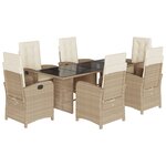 vidaXL Ensemble à manger de jardin et coussins 7 Pièces beige poly rotin