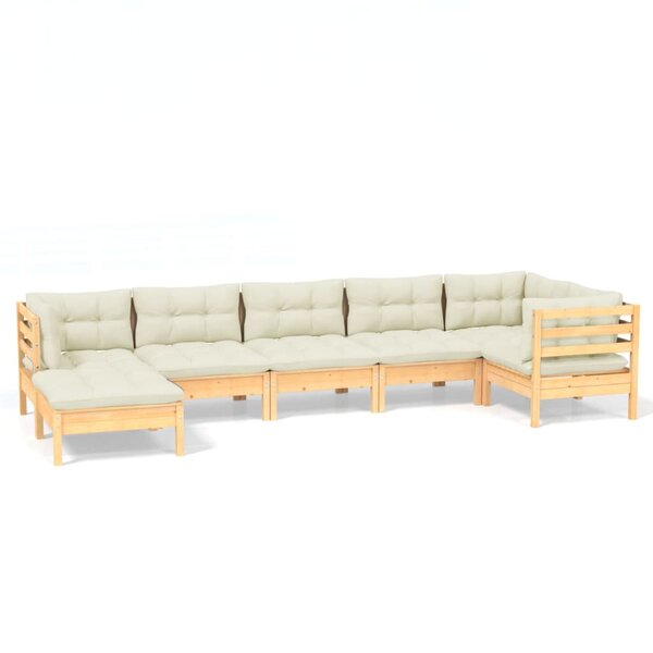 vidaXL Salon de jardin 7 Pièces avec coussins crème bois de pin massif