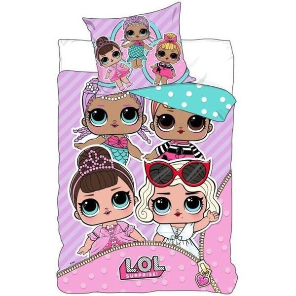 LOL Parure de lit enfant 100% Polyester - 1 housse de couette 140x200cm + 1 taie d'oreiller 63x63cm - Rose