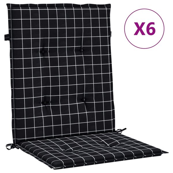 vidaXL Coussins de chaise à dossier bas lot de 6 noir à carreaux tissu