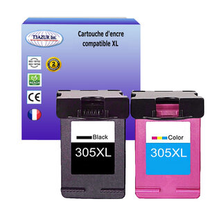 T3azur - 1+1 cartouches d'encre compatibles remplace hp 305 305xl noire+ couleur pour  hp deskjet 1210 1212 1255 2710 2720
