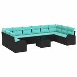 vidaXL Ensemble de canapé de jardin 11 Pièces Noir et turquoise polyrotin