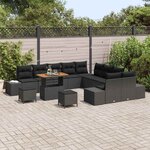 vidaXL Ensemble de canapé de jardin 13 Pièces Noir Poly rotin