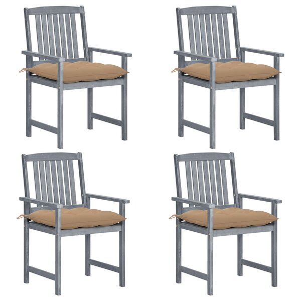 vidaXL Chaises de jardin avec coussins 4 Pièces Gris Bois d'acacia massif