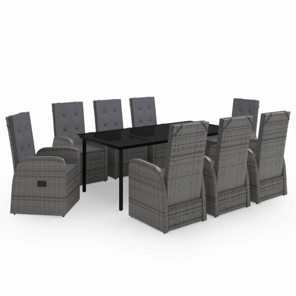 vidaXL Ensemble à manger de jardin avec coussins 9 Pièces Gris