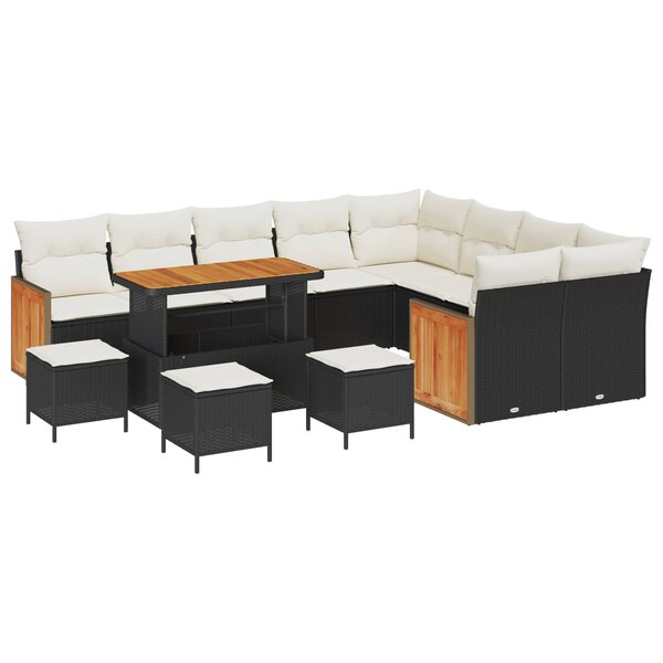 vidaXL Ensemble de canapé de jardin avec coussin 13 Pièces Noir et Crème