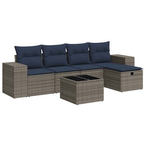 vidaXL Salon de jardin 6 Pièces avec coussins gris résine tressée