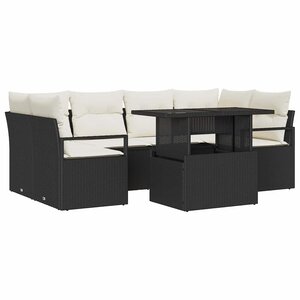 vidaXL Ensemble de canapé de jardin avec coussin 7 Pièces Noir et crème