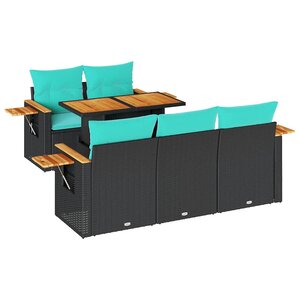 vidaXL Salon de jardin 6 Pièces avec coussins noir résine tressée