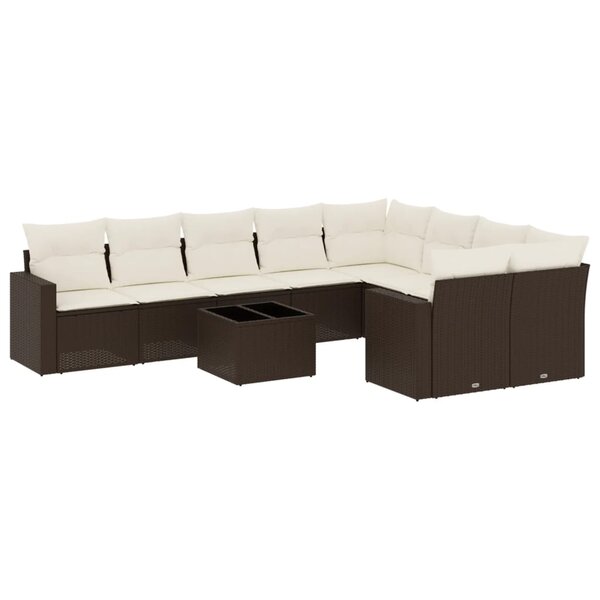 vidaXL Salon de jardin 10 Pièces avec coussins marron résine tressée