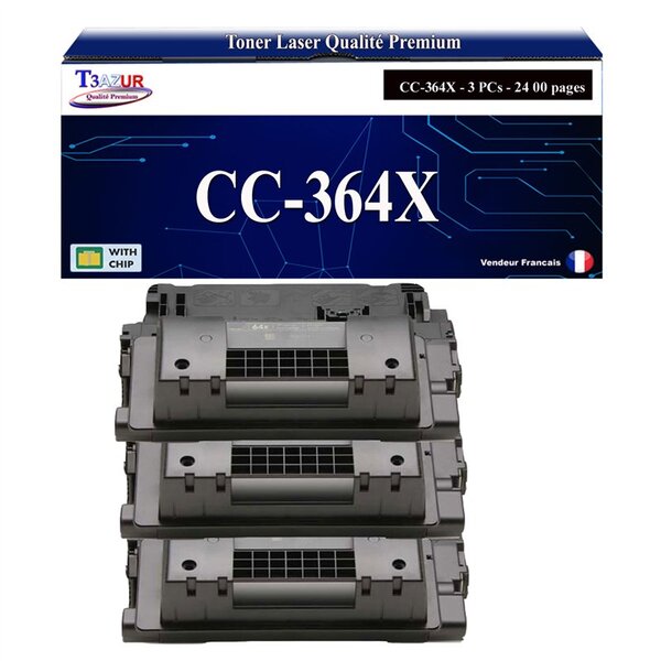 T3AZUR -3x Toners compatibles avec HP CC364X/CE390X (64X/90X) pour HP Laserjet M602  M602DN  M602N  M603  M603DN  M603N  M603XH