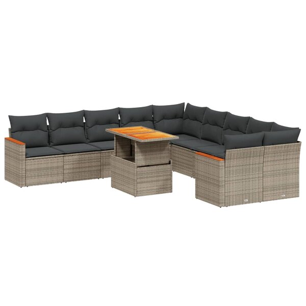 vidaXL Salon de jardin 11 Pièces avec coussins gris résine tressée