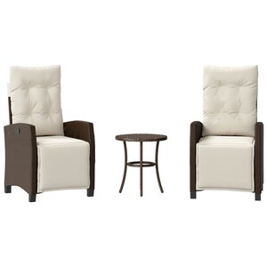 vidaXL Ensemble de bistro 3 Pièces avec coussins marron résine tressée