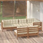 vidaXL Salon de jardin 7 Pièces avec coussins Marron miel Bois de pin