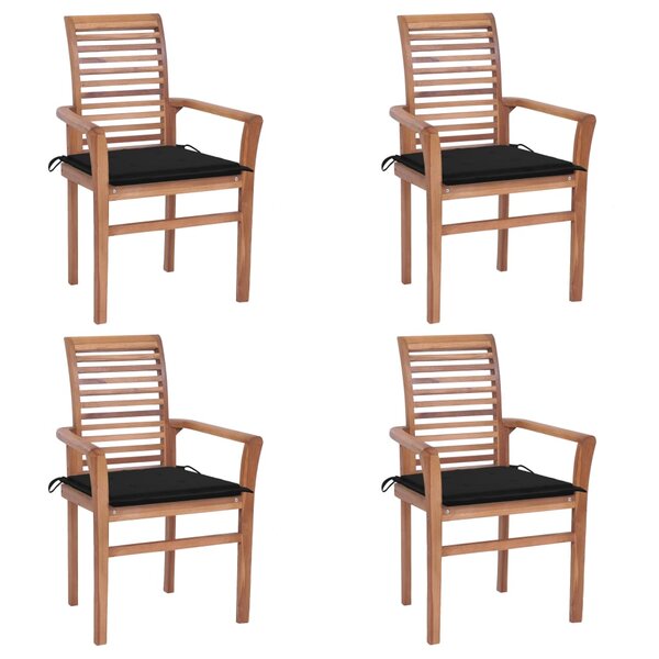vidaXL Chaises à manger lot de 4 avec coussins noir Bois teck solide