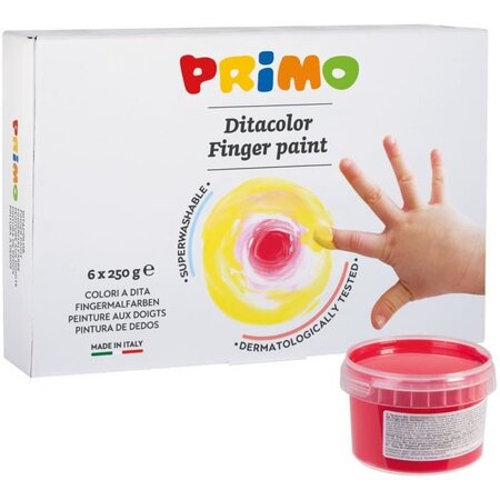 PRIMO 222TD6G Gouache aux doigts en pot de 250 gr., 6 couleurs.