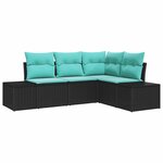 vidaXL Ensemble de canapé de jardin avec coussin 4 Pièces Noir polyrotin