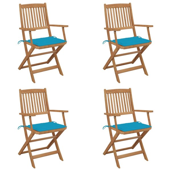 vidaXL Chaises pliables de jardin 4 Pièces avec coussins Bois d'acacia
