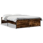 vidaXL Cadre de lit chêne fumé 135x190 cm bois d'ingénierie et métal