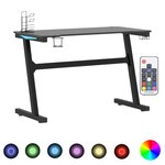 Bureau table poste de travail meuble d'ordinateur informatique étude de jeu à LED en forme de Z 110 x 60 x 75 cm noir 02_0023778