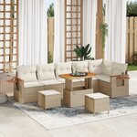 Set de Canapés de Jardin 9 Pièces avec Coussins Beige Poly Rattan Acacia