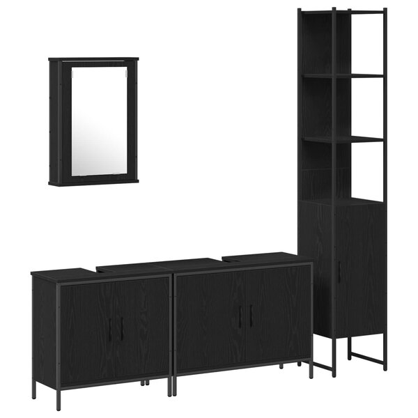vidaXL Ensemble de mobilier de salle de bain avec étagère 4 Pièces Noir