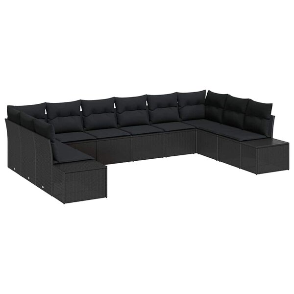 vidaXL Ensemble de canapé de jardin avec coussin 10 Pièces Noir polyrotin