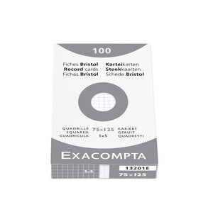 Paquet de 100 Fiches BRISTOL 75x125 mm 5X5 Blanc EXACOMPTA