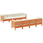 vidaXL Salon de jardin 9 Pièces avec coussins marron cire bois pin massif