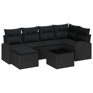 vidaXL Ensemble de Canapés avec coussin 7 Pièces Noir polyrotin
