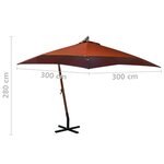 vidaXL Parasol suspendu avec mât Terre cuite 3x3m Bois de sapin massif