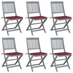 vidaXL Chaises pliables d'extérieur lot de 6 et coussins Bois d'acacia