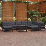 vidaXL Salon de jardin 10 Pièces avec coussins Noir Bois de pin massif