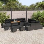 vidaXL Ensemble de canapé de jardin 14 Pièces Noir Poly rotin
