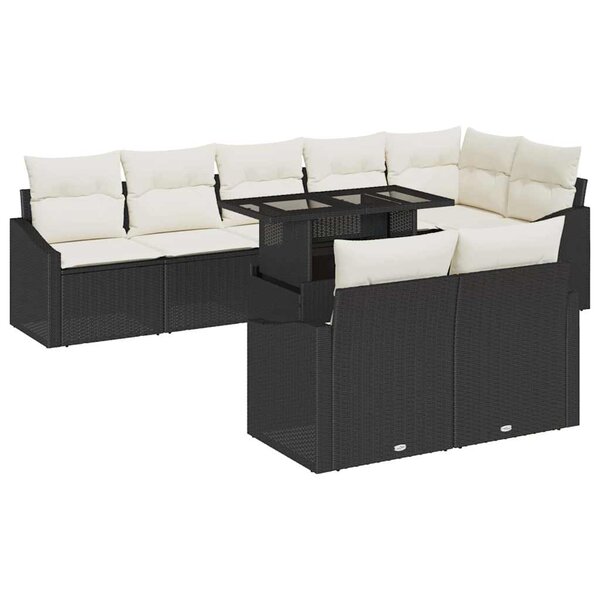 vidaXL Ensemble de canapé de jardin 9 Pièces Noir  Crème 100 x 55 x 73 cm