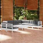 vidaXL Salon de jardin 10 Pièces avec coussins blanc bois de pin massif