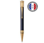 PARKER Duofold Prestige Stylo bille  Chevron Bleu  Recharge noire pointe moyenne  Coffret cadeau