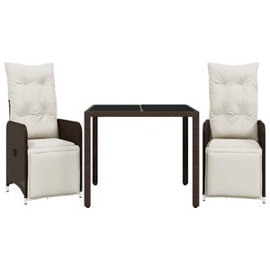 vidaXL Ensemble de bistro de jardin 3 Pièces coussins marron poly rotin