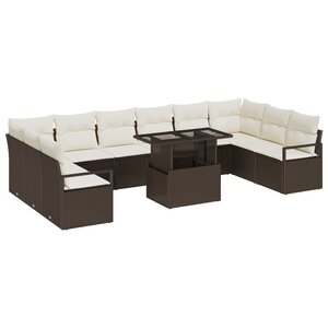 Canapés de Jardin 11 Pièces avec Coussins Marron Rattan Poly