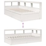 vidaXL Lit bibliothèque sans matelas blanc 90x190cm bois de pin massif