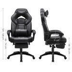 Fauteuil gamer ergonomique chaise gaming fauteuil de bureau avec repose-pieds télescopique appui-tête réglable support lombaire capacité de charge 150 kg noir