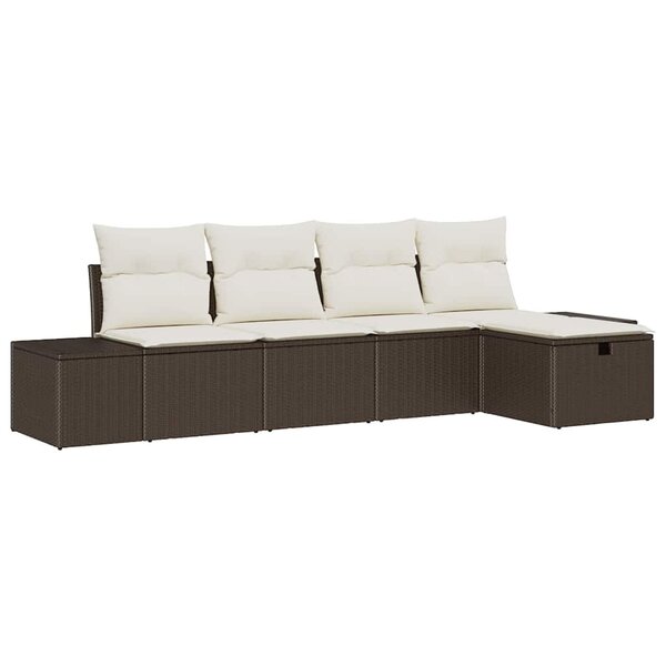 vidaXL Ensemble de canapé de jardin 5 Pièces Marron Poly rotin